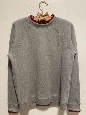J. Crew Gray Crewneck Sweater with Red Plaid Trim